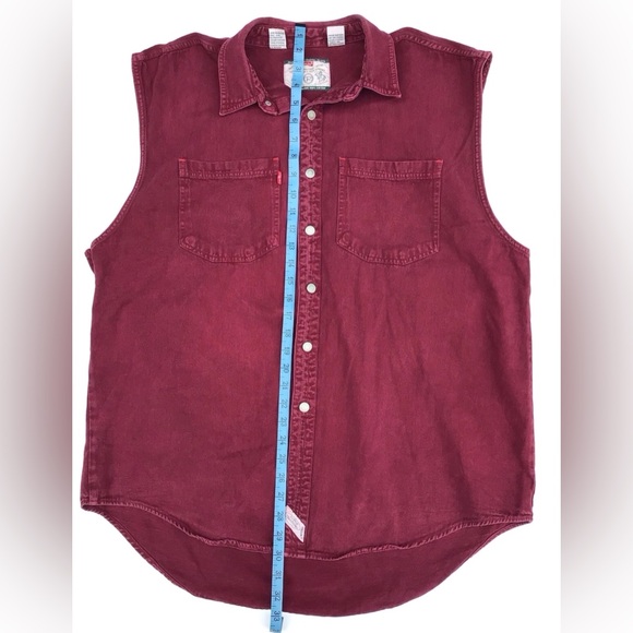 Prolen Men’s XL Red Cotton Denim Vest Sleeveless Frayed 90s Grunge Vintage Retro - Picture 10 of 16